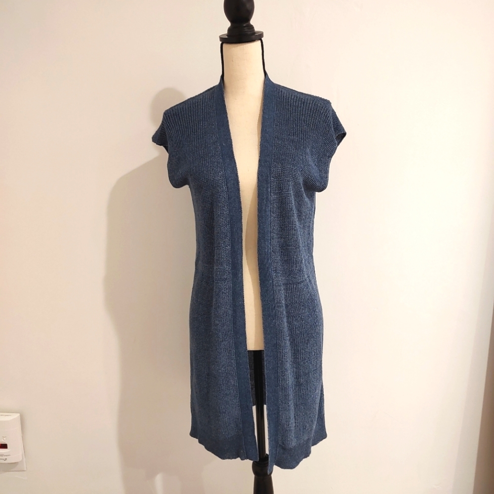 Lafayette 148 New York Layering Vest Blue Marled Chunky Weave Hemp Cardigan S